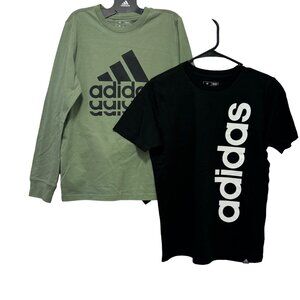Adidas Youth Size Large 14/16 Long Sleeve & Short Sleeve T-Shirt Set Green Black